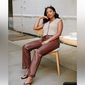 A&F Curve love leather 90’s straight leg pant - dark brown